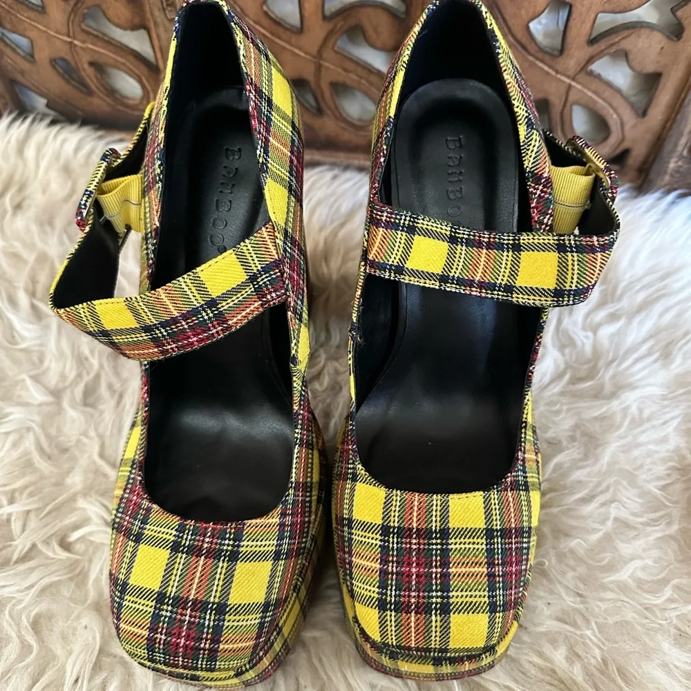 Bamboo Plaid Platform Heels